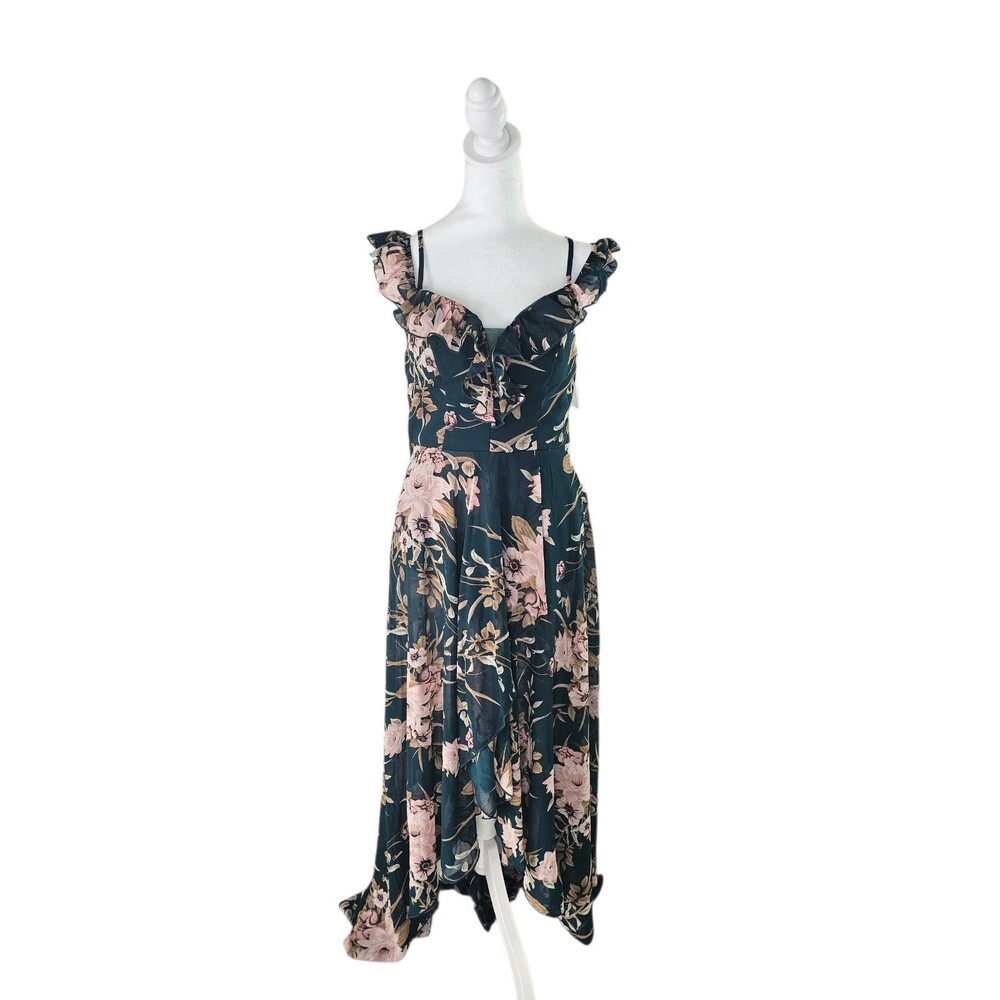 Cold Shoulder High Low Hem Allover Floral Dress